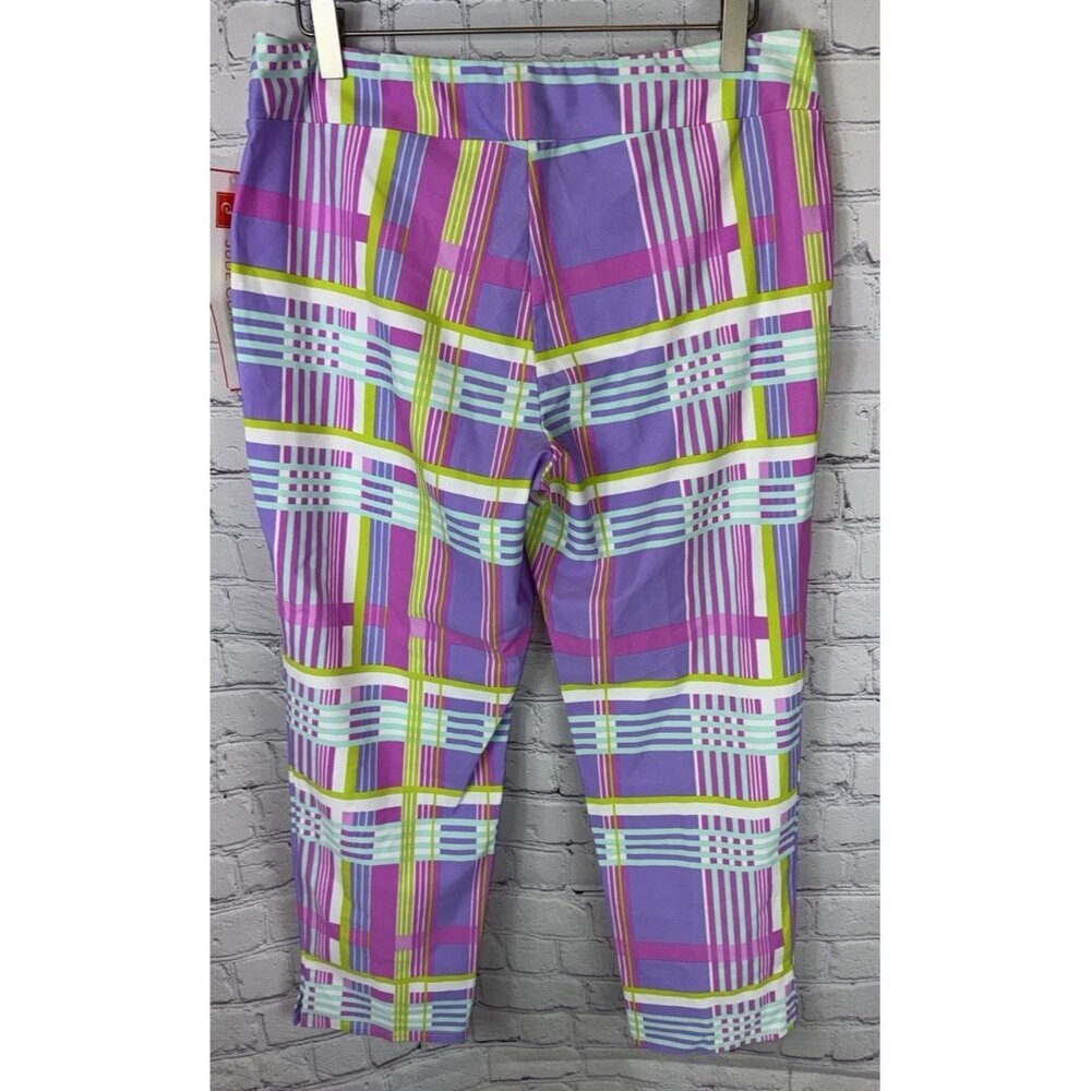 NWT JUDE CONNALLY Women's Lucia Pant Leggings Summer Plaid Lilac Medium $158. - Picture 7 of 8